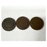3 Indian Head Pennies 1902, 1906, 1907