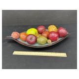1970's Ceramic Leaf Tray W/ Faux Fruit