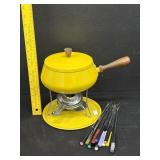 Vintage Yellow Enamel Fondue Set