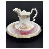 Antique Sterling Ceramic Wash Basin & Pitcher