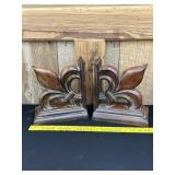 Vintage Fleu-de-Lis Carved Wood Bookends