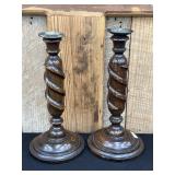 Antique English Barley Twist Candlesticks 11"