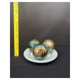 Decorative Teal Spheres On Vintage Plate