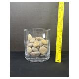 Thick Glass Cylinder Vase Full Of River Rock