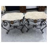 2 Wrought Iron & Marble Top End Tables