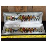 2 Reverse Glass "Birds of a Feather" Platters 18"