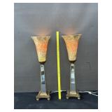 2 Tall Glass Sided Funnel Shade Table Lamp