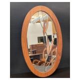 Oval Leaded Glass Mirror Oak Frame