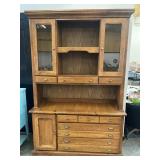 Vintage Bassett Pine Hutch W/Brass Pulls Lighted