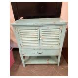 Distressed Aqua Shutter Door & Drawer Cabinet