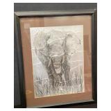 Vintage Framed Elephant Picture 18 x 22