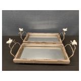 2 Knick Knack Glass & Metal Trays W/Birds