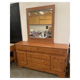 Pine Dresser W/Mirror 5 Drawers 2 Doors