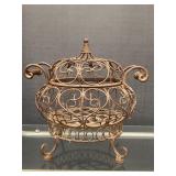 Vintage Double Handle Metal Basket W/Lid