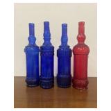 Vintage Cobalt Blue & Red Decorative Bottles