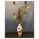 Vintage 18" Mexico Vase W/Peacock Feathers As Is