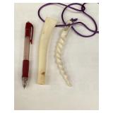 Vintage White Horned Necklace & Bone Flute