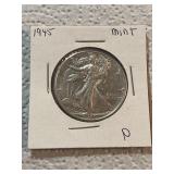 1945 Walking Liberty Silver Half Dollar P Mint