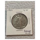 1939 Walking Liberty Silver Half Dollar Denver