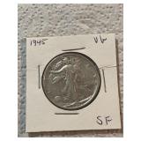 1945 Walking Liberty Silver Half Dollar Very Good