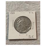 1943 Walking Liberty Silver Half Dollar Very Good