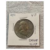 1954 Franklin Silver Half Dollar Very Fine