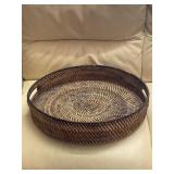 Large Round Vintage Wicker Basket Tray
