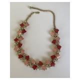 Vintage Red Pink Heart Shapes Necklace Rhinestones