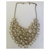 VTG Gold Flowers W/ Pearl Centers Drape Necklace