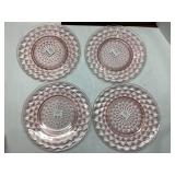 Four Pink Depression Glass Plates with Hobnail Pat