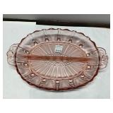 Pink Depression Glass Divided Serving Tray with Ha