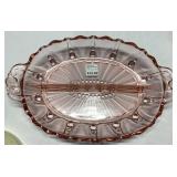 Pink Depression Glass Divided Serving Dish with Sc