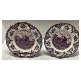 Purple Transferware Plates with Castle Scene Motif