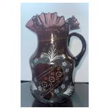 Hand-Blown Purple Glass Pitcher with Ruffled Rim a