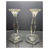 Clear Glass Hexagonal Base Candlesticks