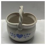 White Ceramic Mug with Blue Heart Motif and Twiste