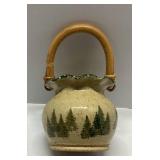 Ceramic Vase with Pine Tree Design and Bamboo Hand