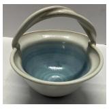 Handcrafted Ceramic Basket with Curved Handle and