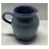 Blue Glazed Ceramic Pitcher with Handle and Spout