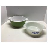 Fire King Green Bowl and White Bowl Set