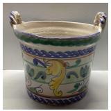 Hand-Painted Ceramic Pot with Handles, 9 1/2 x 12