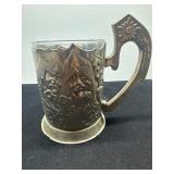 Metal-and-Glass Mug with Relief of Historical Figu