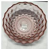 Pink Glass Bowl with Diamond Pattern and Scalloped