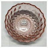 Pink Depression Glass Bowl with Geometric Pattern