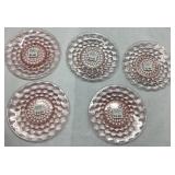 Five Pink Depression Glass Plates with Textured De