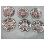 Six Pink Depression Glass Plates With Honeycomb Pa