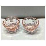 Faceted Pink Glass Bowls with Scalloped Edges