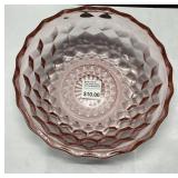 Pink Pressed Glass Bowl Featuring Geometric Patter