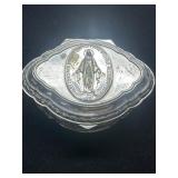 Silver-Tone Religious Trinket Box with Virgin Mary