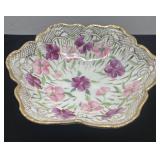 Hand-Painted 3-Footed Bowl with Gold Trim and Flor